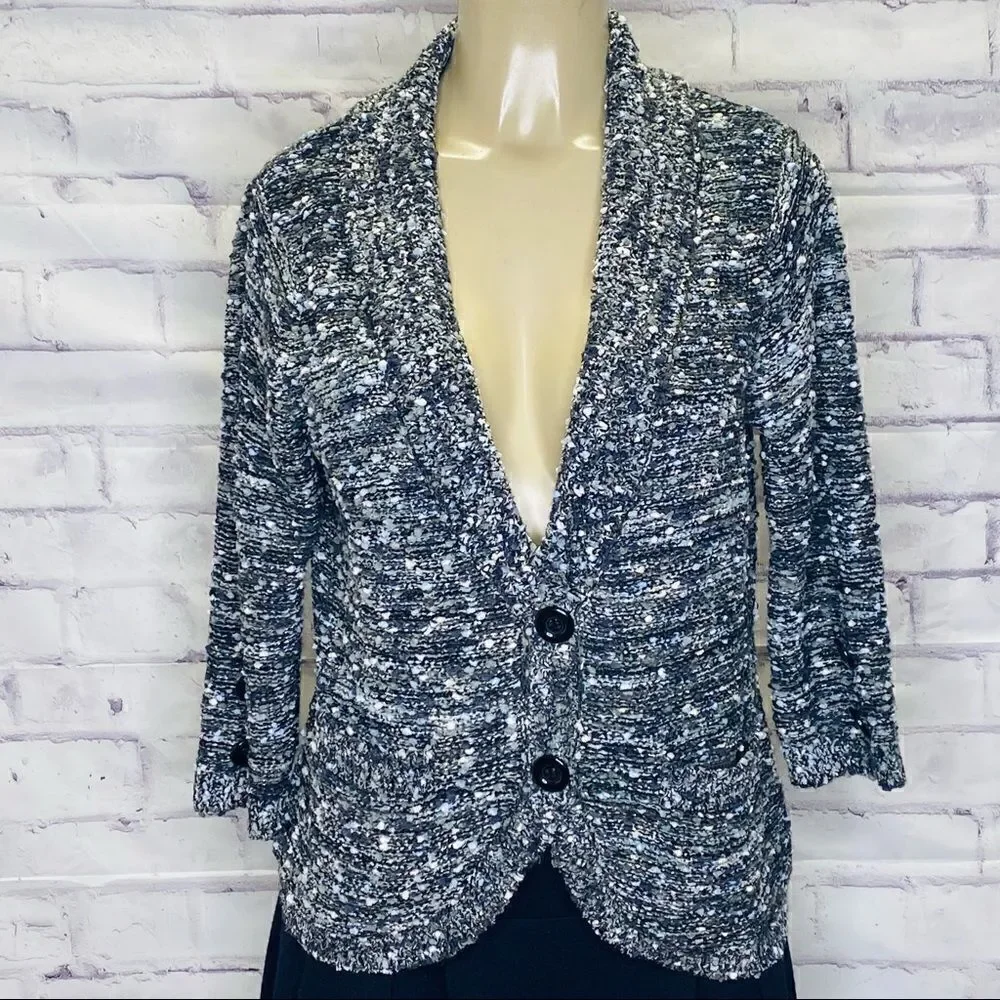 Eci Metallic Thread Collar 2-button Cardigan- M - Picture 1 of 8